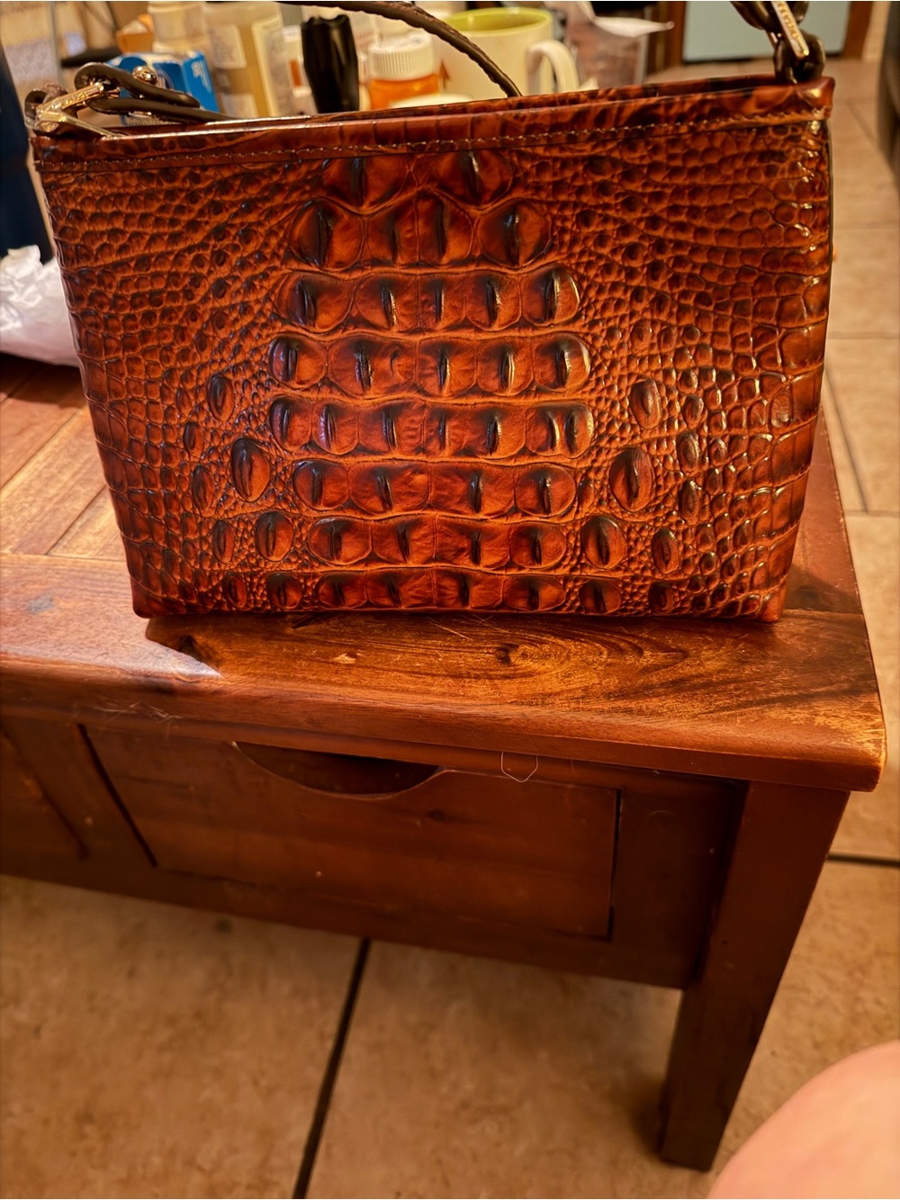 Brahmin Brown Croc-Embossed Mini Bag